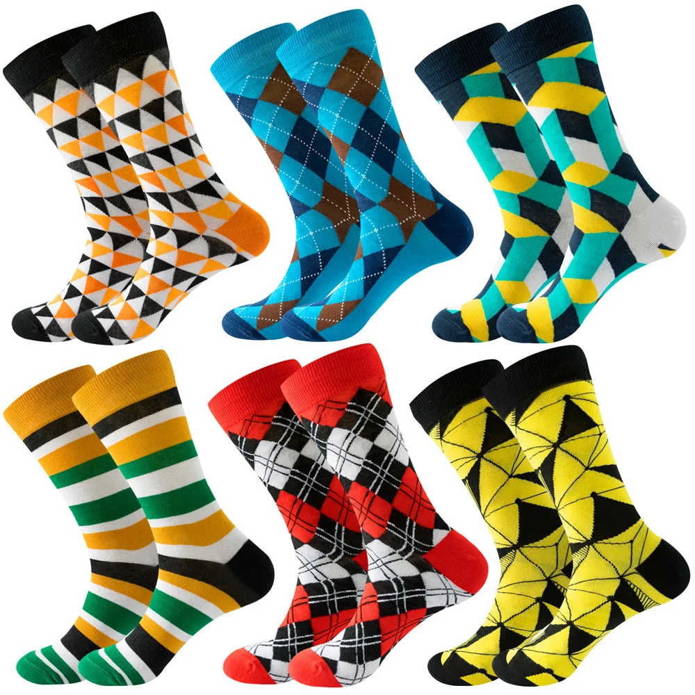 

Geometric Plaid Strips Color Pattern Breathable Cotton Tube Crew Stockings Socks Unisex, Colorful