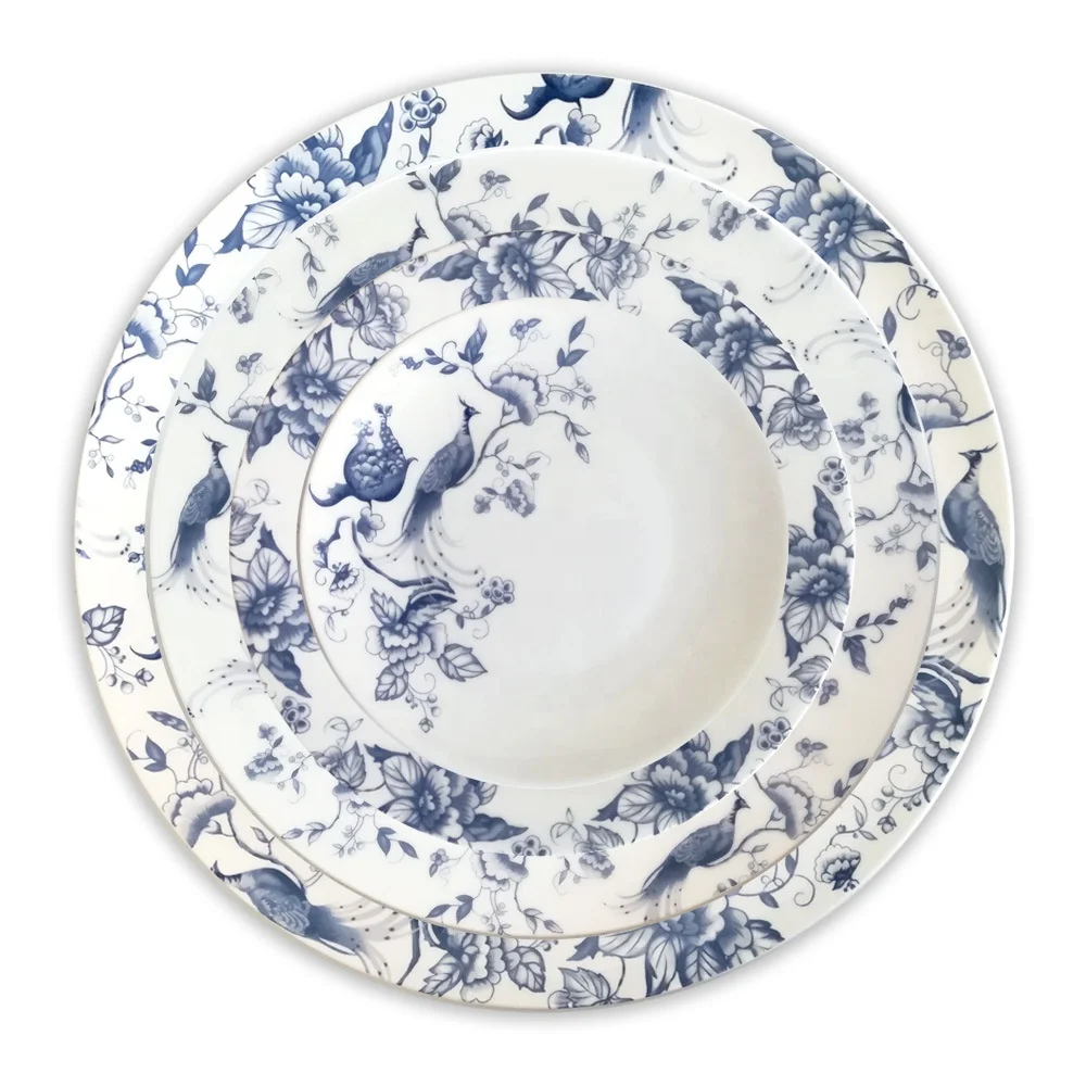 

New arrival bone china tableware sets Western dinnerware set ceramic blue white round dinner plates, As shown