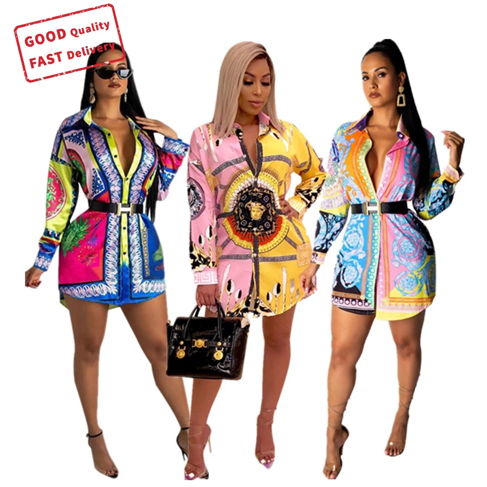 

GQ0453 POLO Casual clothing printed shirt Joker clothes blouse women long sleeve blouse designs women dress, Picture color