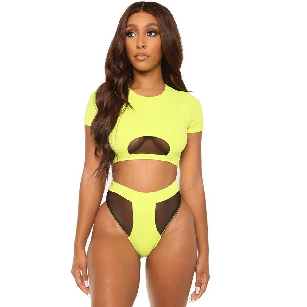 

2021 New High Waisted Swimsuit Custom Women Sexy Mesh Women Split Two Piece Set Bathing Suit, Picture