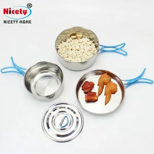 Image of Hiking backpacking stainless steel set mess kit camping cookware set