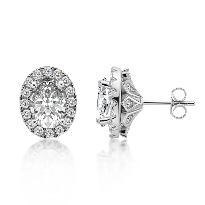 

925 Sterling Silver Oval Cut 7x10mm CZ Halo Stud Earrings 2.5CT Silver Stud Earring for Women Wedding Party Jewelry