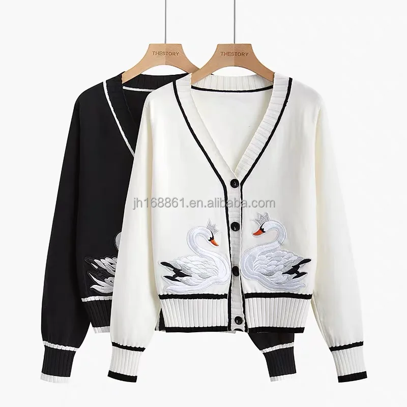 

2021 factory women's knitwear fashion V-neck embroidered long-sleeve cashmere cardigans women's sweaters discount wholesale, Customized color