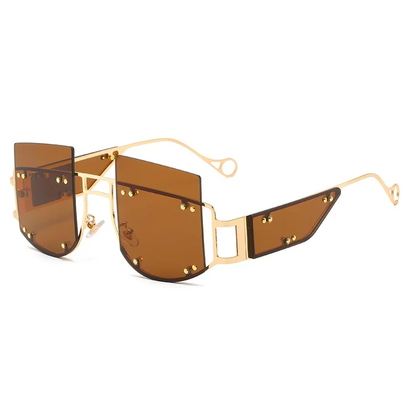 

2021 Fashion Trendy Stylish Women Men Oversized Rimless Square Sunglasses Brand Designer Steam Punk UV400 Sun Glasses Gafas