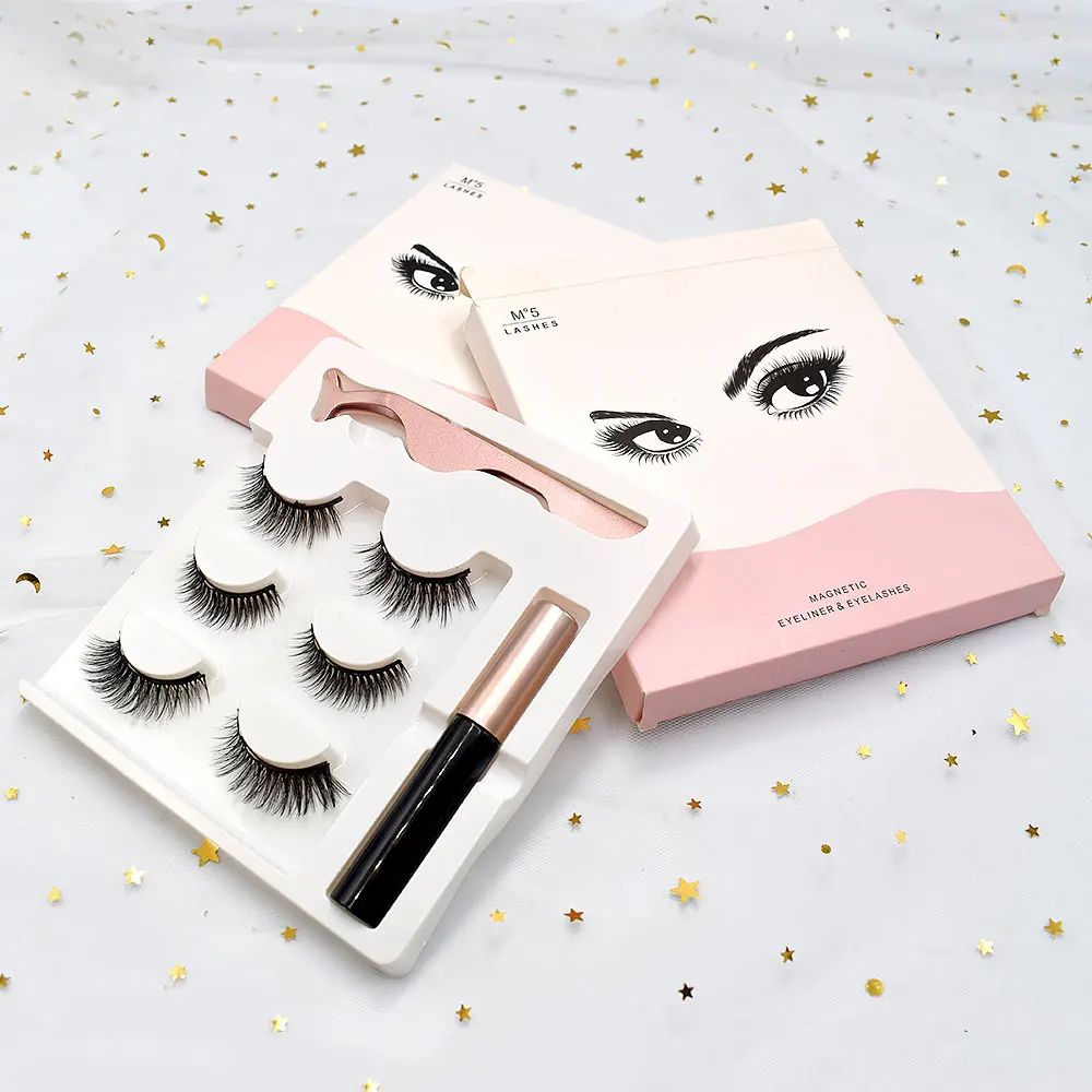 

JINBANG Brand Magnetic eyelashes kit with 3 pairs magnetic eyelashes and magnetic eyeliner and lash tweezer in one gift box, Natural black eyelashes