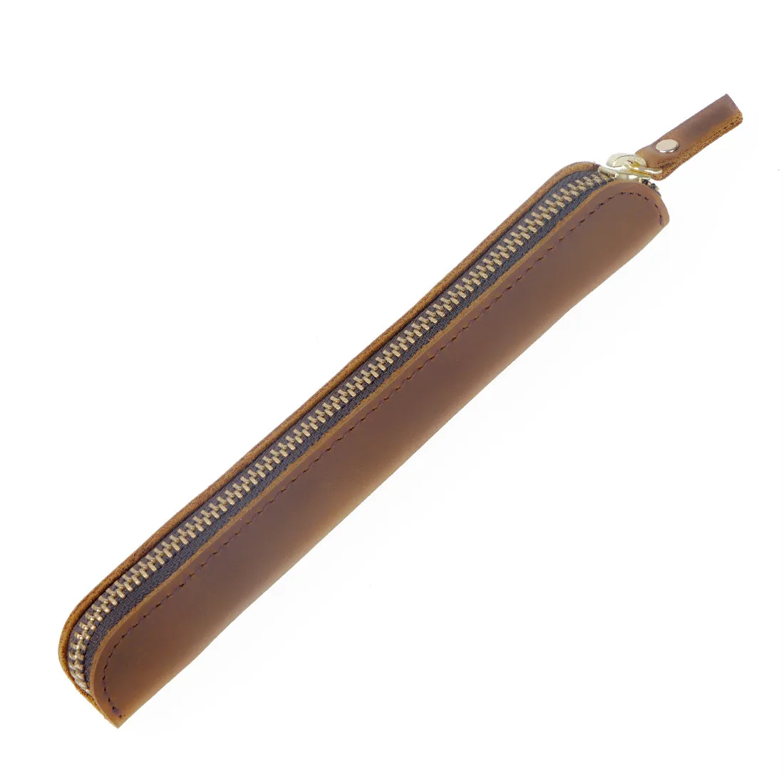 AIGUONIU Wholesale Mini Handwritten Leather Pencil Case Portable Cowhide Zipper Pen Protective Case