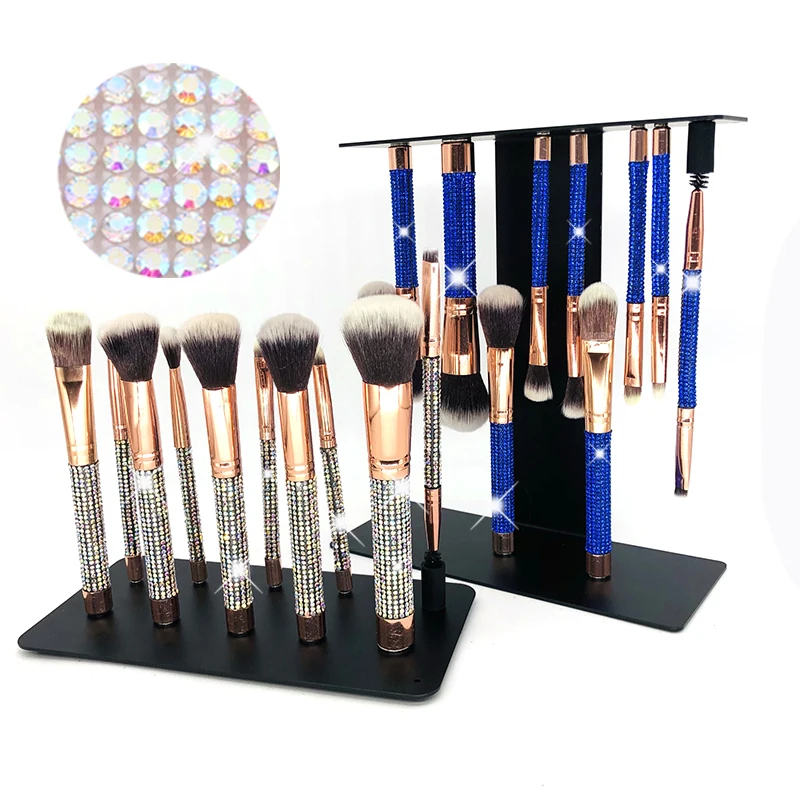 

Free Sample In Stock Low Price 10pcs Makeup Brush SetBlush Eyeshadow Silver Make Up Brush Kit With Sponge Stick