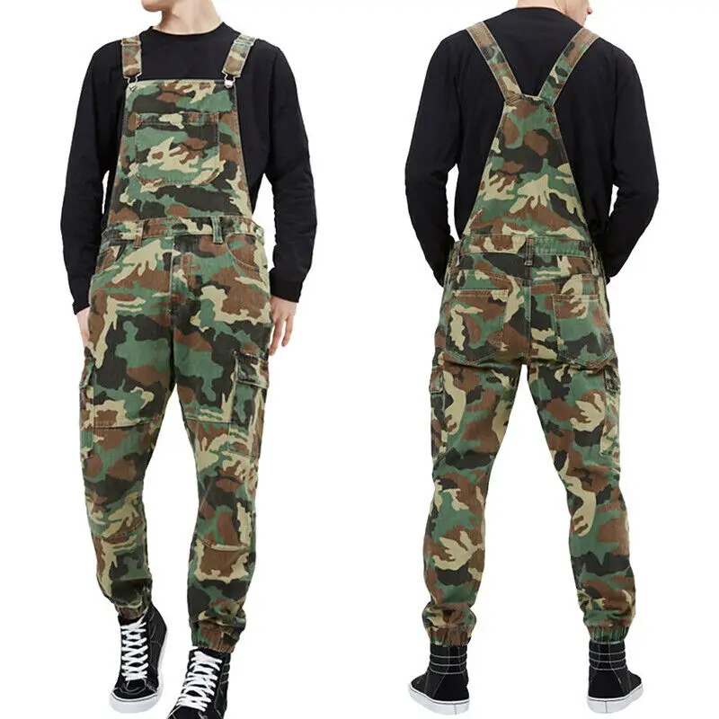 

Fashion Camouflage Denim Overall Jumpsuit Suspender Trousers Dungarees Bib Pants Streetwear Men With Suspenders, Customized color