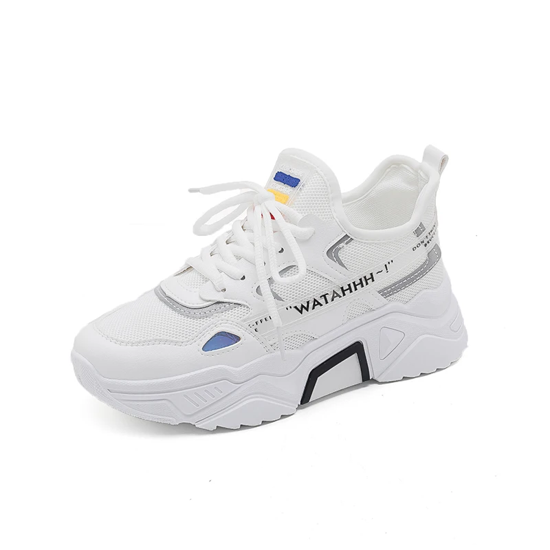 

2019 stylish thick-soled comfortable lace up breathable women white casual sneakers shoes for girl footwear