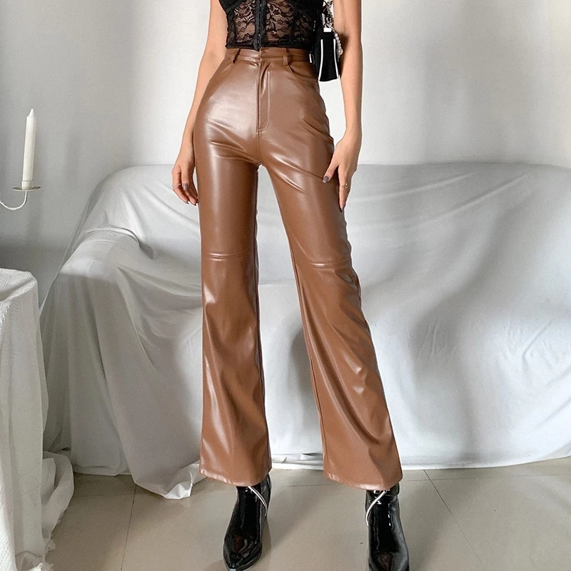 

am8 sexy hot black leather pants club wear black trousers for women faux pu leather trousers women sexy bottoms 2021