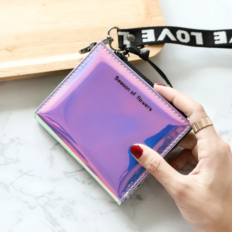 

Fashion Small Wallet Women Short Trifold Thin Purses Ladies Money Bag Korea Female Holographic Wallet 2021 Wallet, Purple