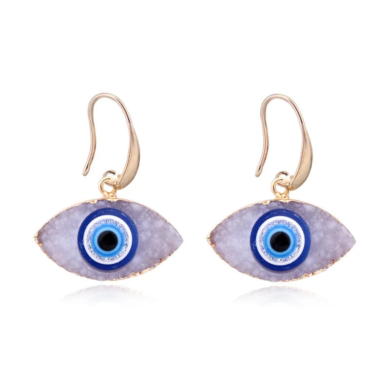 

European Best Selling Druzy Evil Eyes Hook Earrings Personalized Resin Stone Blue Turkish Evil Eyes Drop Earrings For Women