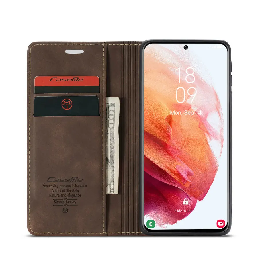 

China Top Original Supplier CaseMe Auto Close Magnetic Case for Samsung Galaxy S21 S30 + S21 Ultra Kickstand Mobile Phone Cases, Black brown red blue coffee