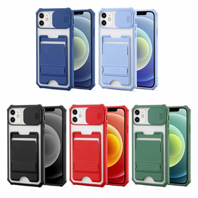 

Shockproof Slide Camera Cover Phone Case For iPhone 13 Pro Max Cover Hidden Bracket For iPhone Case Card Slot Phone Stander Case, Mix