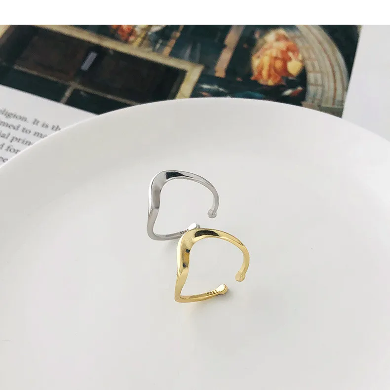 

Custom Elegant Wave S925 Sterling Silver Adjustable Open Ring For Girls, As the pictures