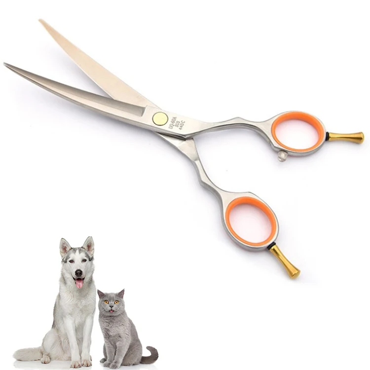 

70g Curved Hair Pet Stainless Steel Grooming Scissors For Dog, Silver