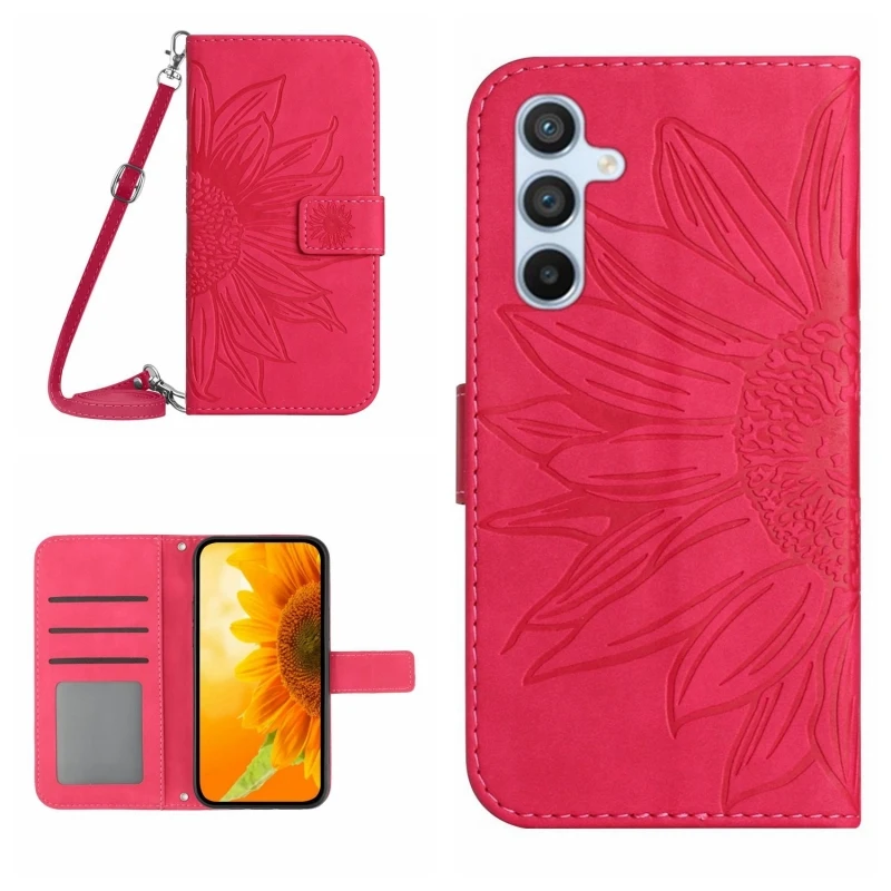 

New Design For Samsung Galaxy A34 5G HT04 Skin Feel Sun Flower Embossed Flip Leather Phone Case