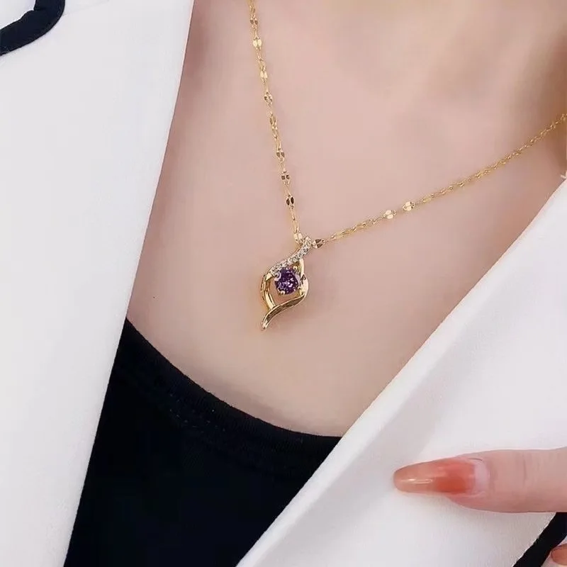 

High Quality Stainless Steel Simple Gold Heart Shape with Crystal Necklace For Women