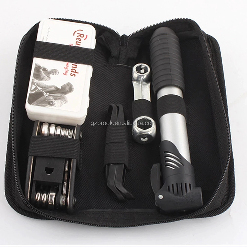 

HOT Sale Bicycle Tool kit Bag Multi-function Folding Repair Kits Multifunctional Kit Set With Pouch Pump for Bike Bicycle, Black
