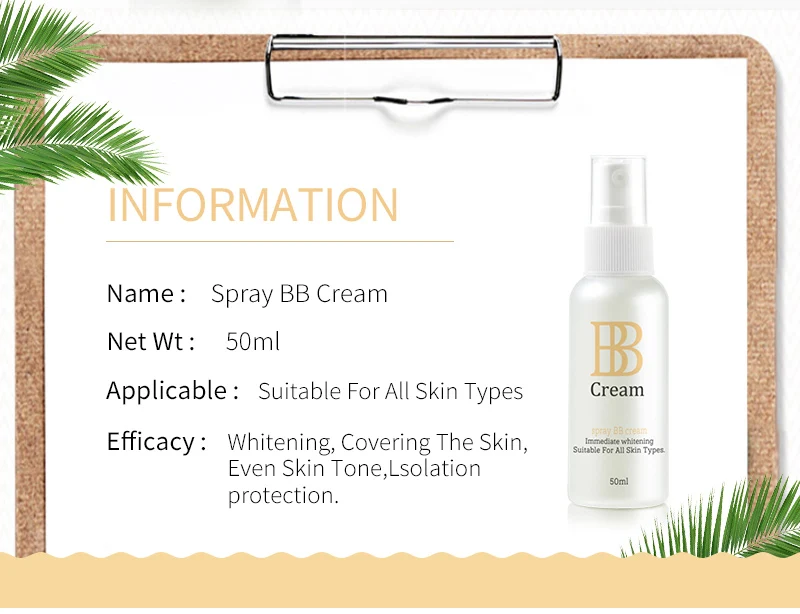 50Ml Immediate Whitening Spray Bb Cream Cosmetics Makeup Spray Natural For Sun Protection BB Spray