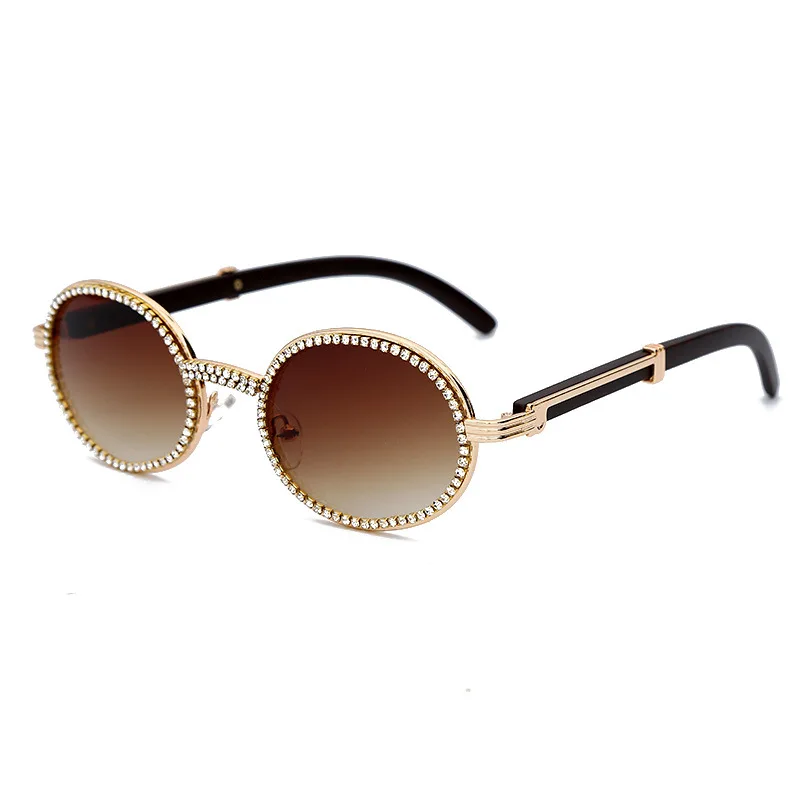 

Bogoo Retro Round Diamond Sunglasses Men 2020 New Luxury Brand Women's Oval Crystal Wood Glasses Fashion Glasses Uv400