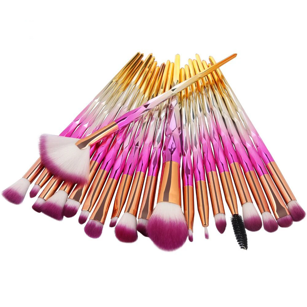 

New 20 Pcs Make Up Brush Diamond Handle Makeup Brushes Colorful Gradient Makeup Brush Set, Customized color