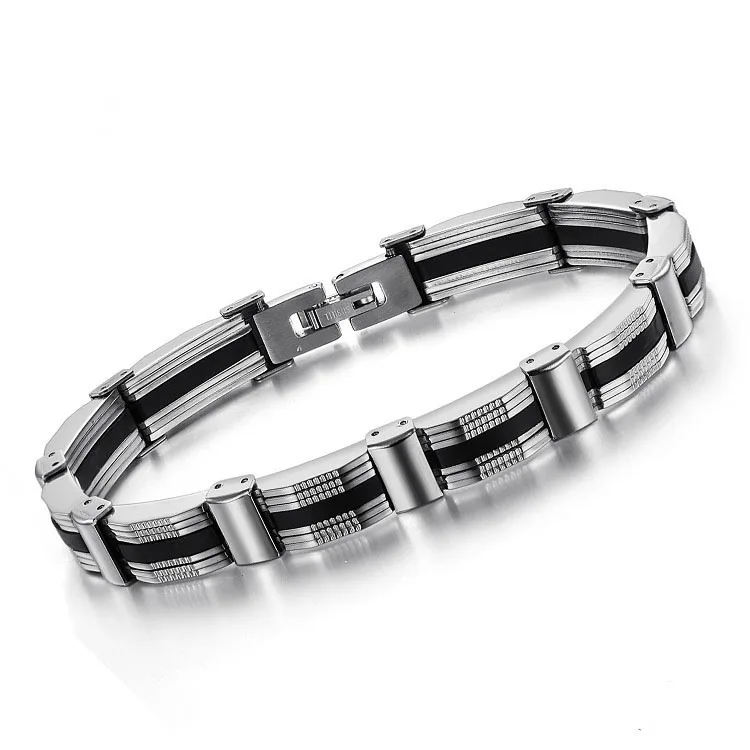 

High Quality Stainless Steel Jewelry Fashion Men Genuine Silicone Bracelet, White