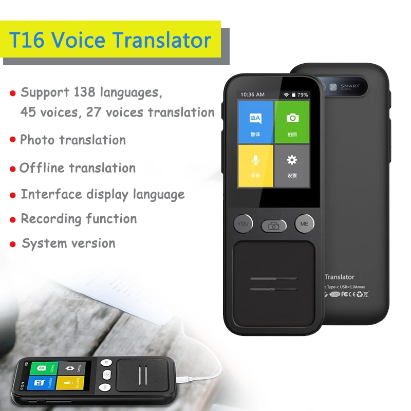 

138 Language Translator T16 Smart VoiceTranslator Real-time Multi-Language Speech Interactive Offline Translator Business Travel, Black,white