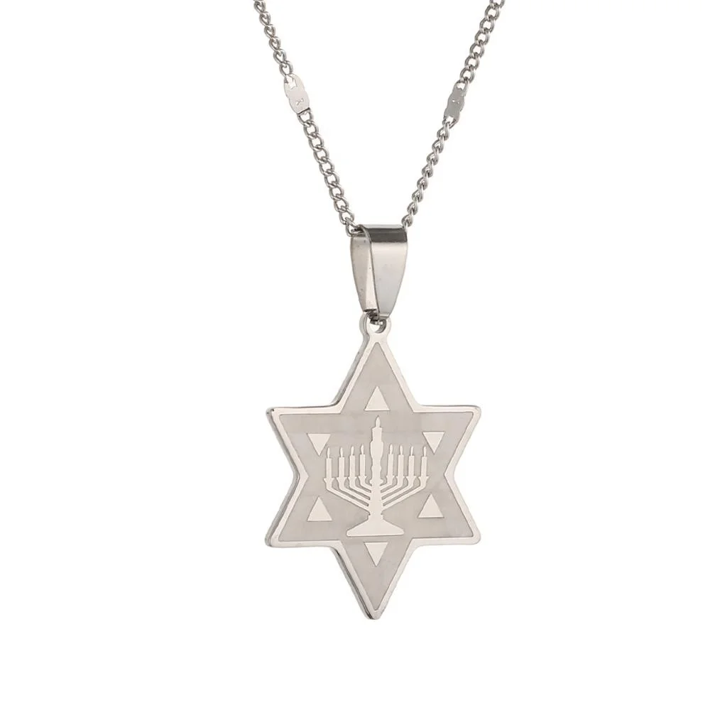 

Stainless Steel Menorah Temple with Star of David Pendant Necklace Charm Jewelry