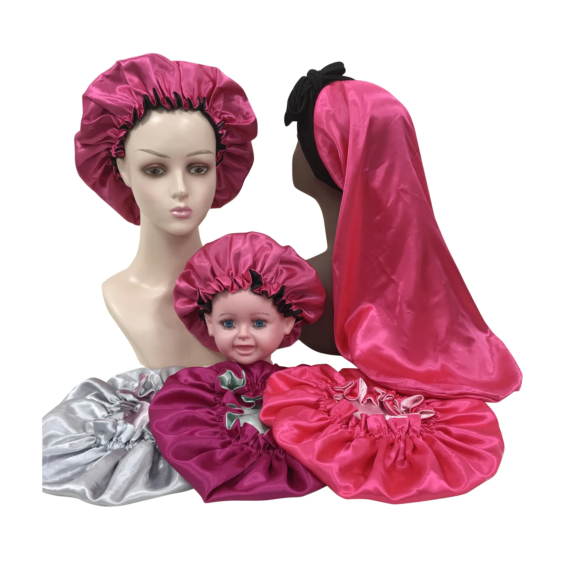 

WHOLESALE Custom private label Satin hair Bonnet with logo women and children Double Layer bonnets and satin hair wraps