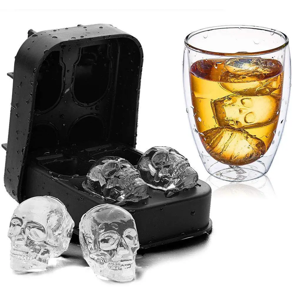 

Amazon Hot Sale Skull Ice Mould 3D Flexible Silicone Ice Cube Molds Maker Tray, Black