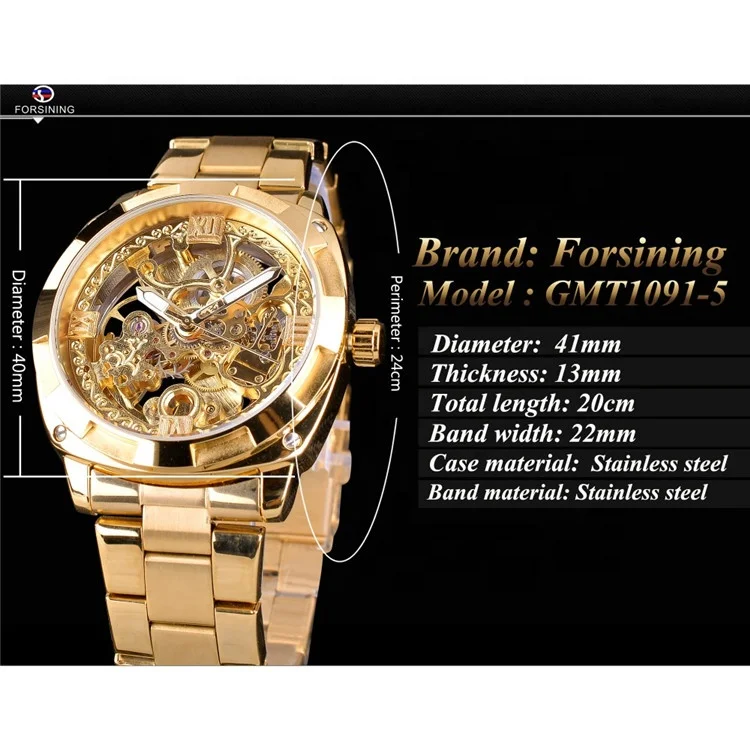 

Forsining 2018 Fashion Retro Men's Automatic Mechanical Watch Top Brand Luxury Full Golden Design Luminous Hands Skeleton Clock
