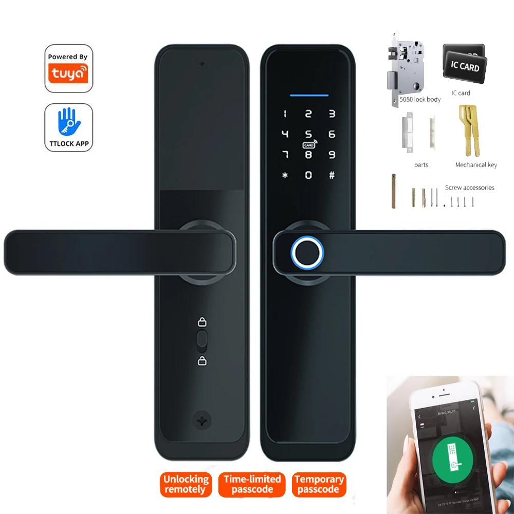 

Wifi fingerprint TTLock Tuya Smart Door Lock with Fingerprints codes password smart card and mechanical keys access control