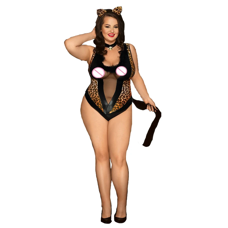

2021 Plus size cat woman bodysuit leo[ard deep v neck sexy cosplay extreme attractive, Same as the picture