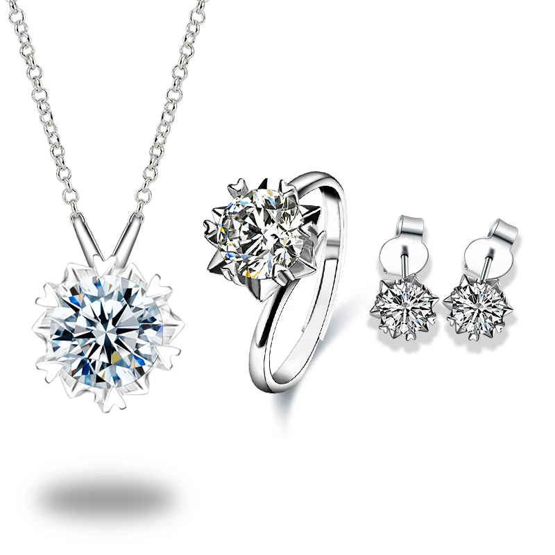 

Moissanite Round Shape Unisex Sets Sterling Silver 925 Women Ring Jewelry Set