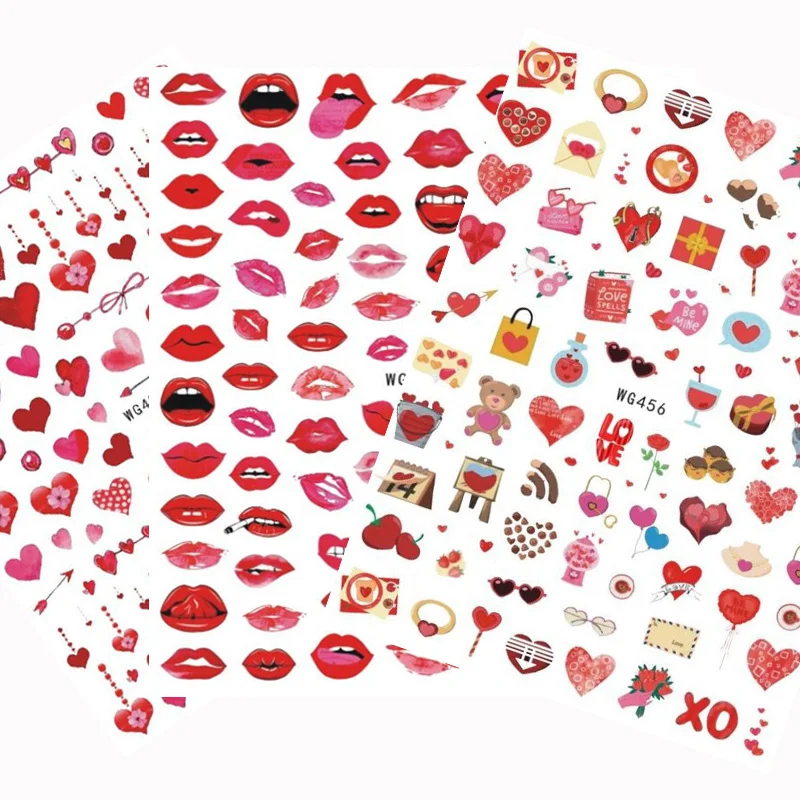 

1PC Heart Love Design 3D Nail Sticker Sexy Lips Stickers Face Pattern Transfer Sliders Valentine's Day Nail Art Decoration