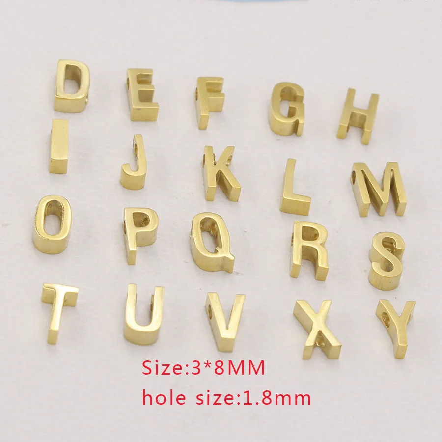 

3*8mm Gold Plated Stainless Steel Letter Alphabet A-Z Charm Beaded 26 Initial Tiny Letter Pendant for Necklace Jewelry Making