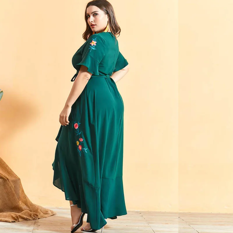 

The new 2021 plus-size embroidered dark green Bohemian dress for women's