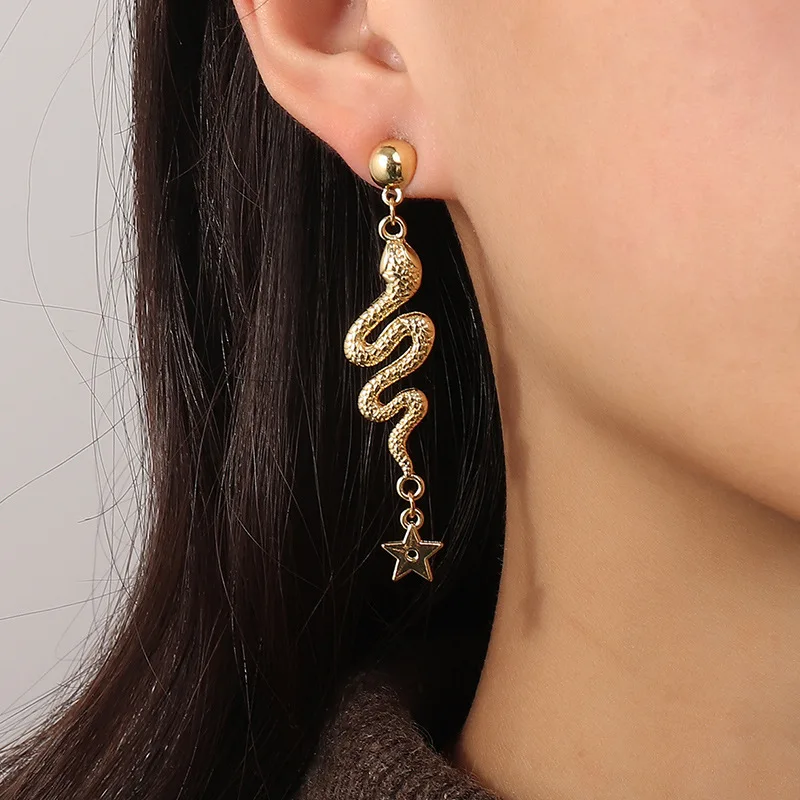 

fashion trendy 2021 star dangle earring snake gold