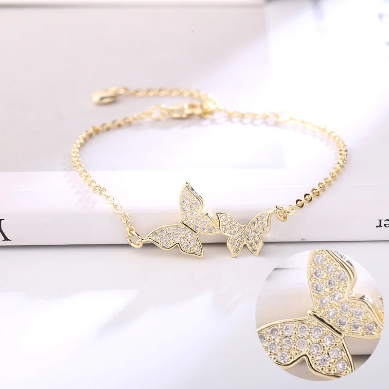 

Fashion Cubic Zirconia CZ Bridal Butterfly  charm Bracelet silver gold chain friendship bracelets for women jewelry