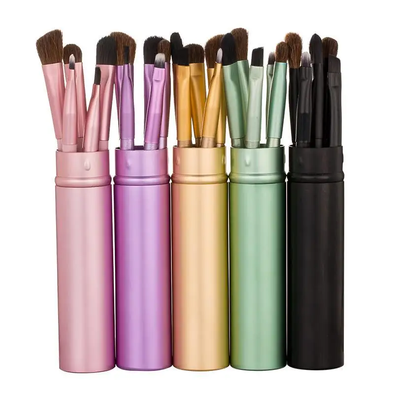 

5pcs/set Professional Mini Eye Makeup Brush Set Smudge Eyeshadow Eyeliner Eyebrow Brush Lip Travel Portable Make Up Brush, Purple ,green ,rose gold,green,black