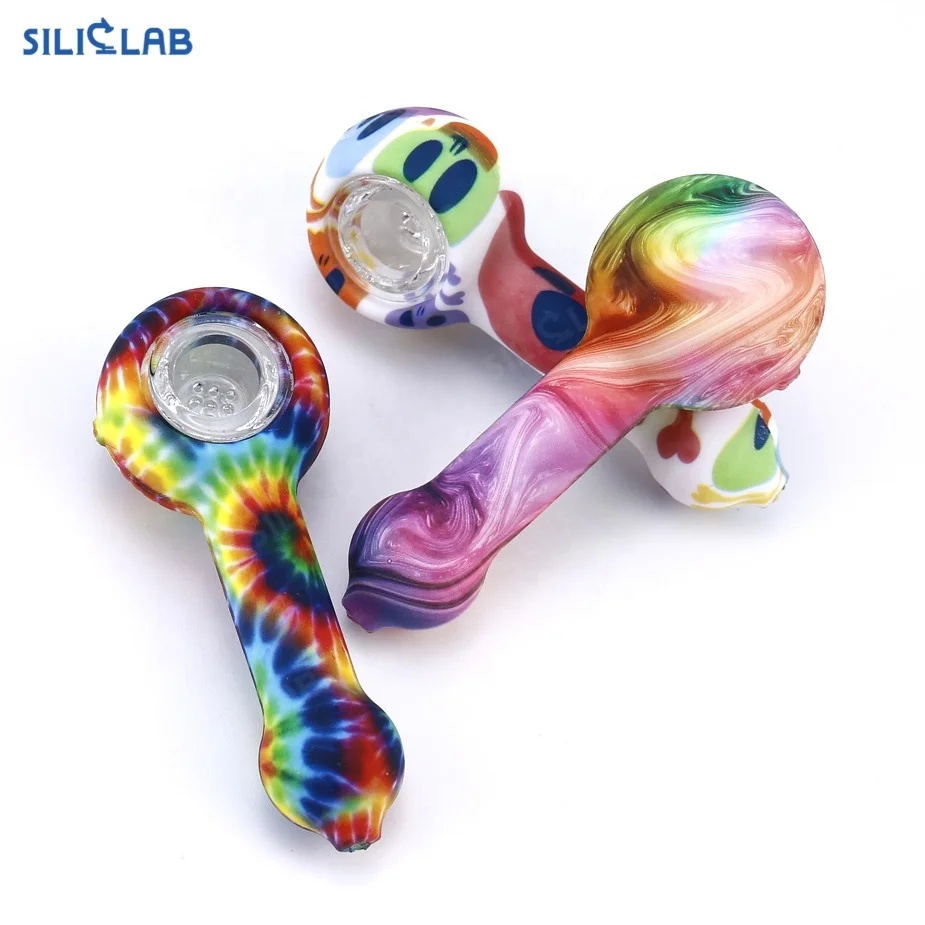 

New Design Tie-Dye Collection Weed Glass Bowl Tobacco Smoke Silicone Rubber Smoking Pipe