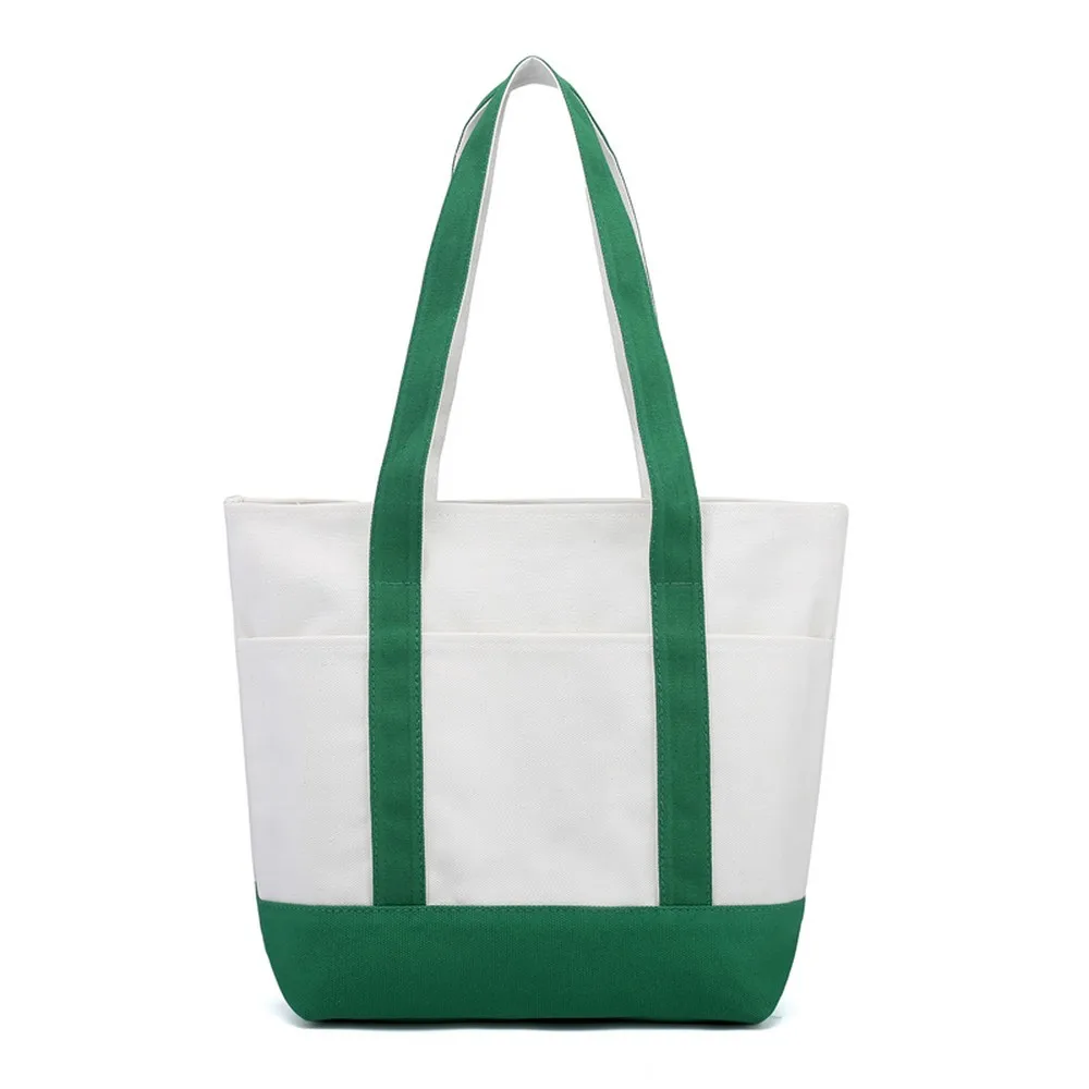 

Stylish Canvas Tote Bag with External Pocket Custom Logo Canvas Shopping Bags Canvas Blank Hand Bag