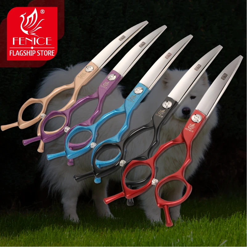 

Fenice Professional handle colorful 6.5 inch pet dog curved animal grooming scissors, 5 color to choose