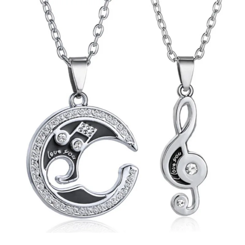 

00128-8 European and American popular women's moon Note Pendant two-piece oil dripping Necklace