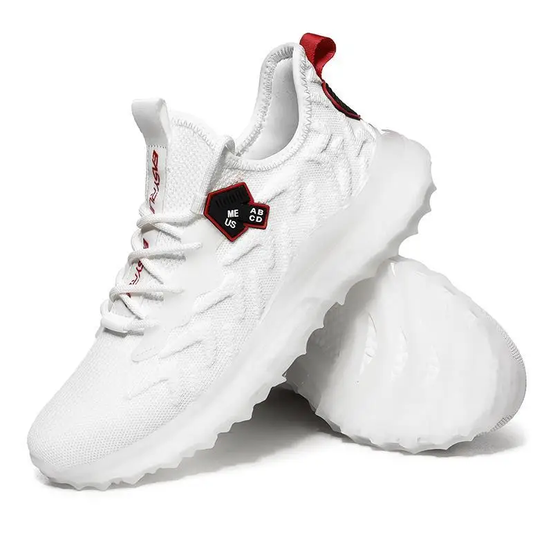 

2020 New Men's Sports Shoes Fly Woven Laces Running Breathable Shoes Versatile Lightweight Casual Fashion Trend Shoes, Black+white+beige