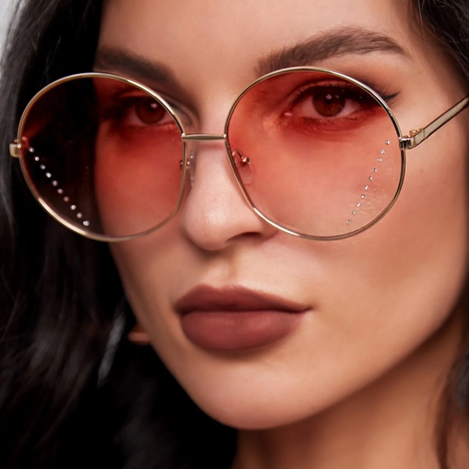 

VIFF HM19244 Vintage Oversized Big Oval Frame Women Sunglasses Hot Selling Female Ladies Square PC Sun Glasses With Rivet