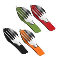 

4 in 1 foldable flatware cutlery set stainless steel cutlery travel set for hiking survival travel