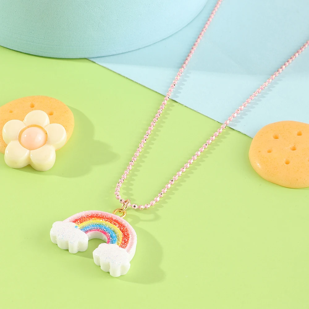 

Wholesale Fashion Cartoon Cloud Rainbow Bohemian Colorful Necklace Resin Necklace Dainty For Women