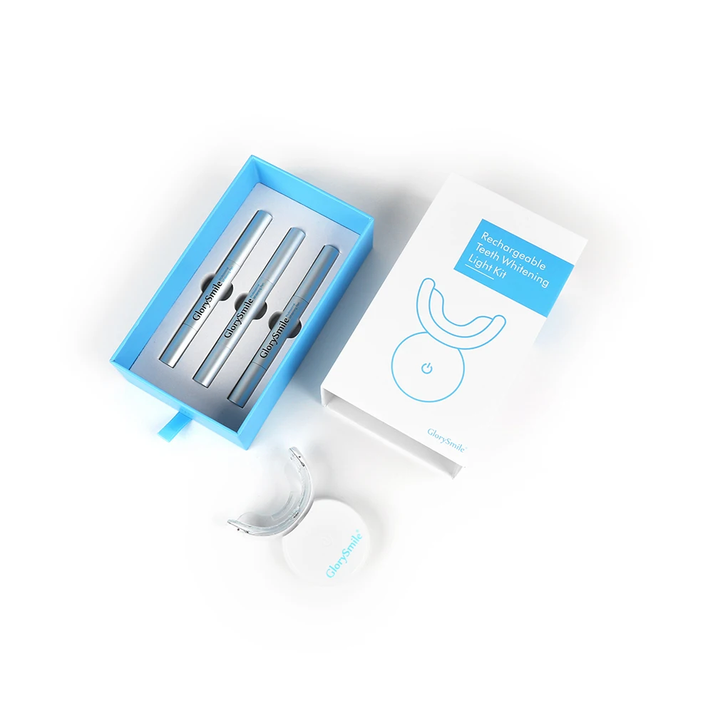 

New Patent Private Logo Teeth Bleaching Kit Non Peroxide Home Rechargeable Teeth Whitening Kit WIth Blue LED Light